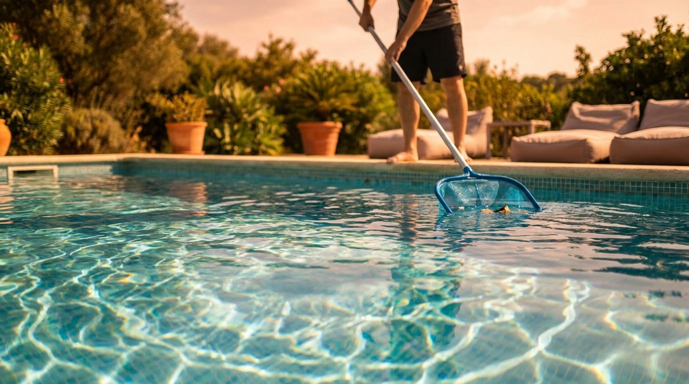Sunlit backyard swimming pool with sparkling clear turquoise water